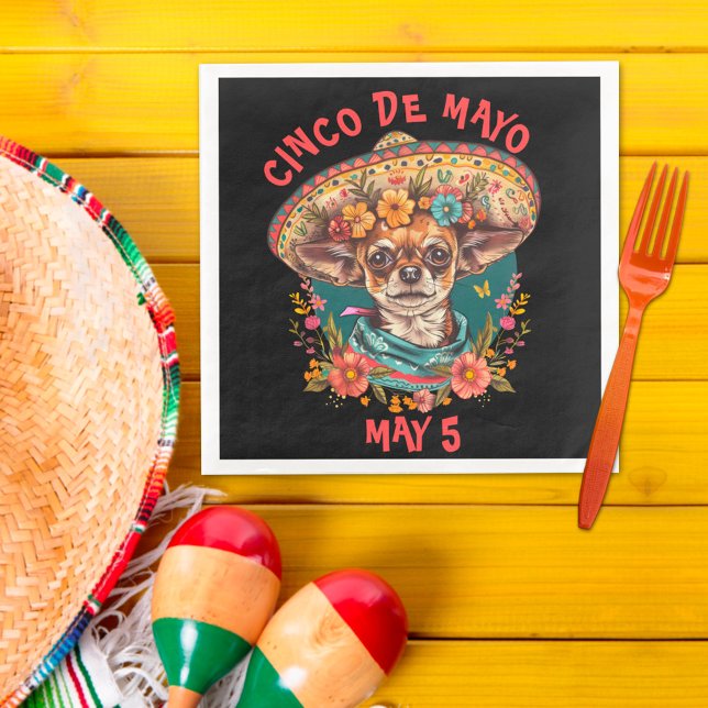 Cinco de Mayo Chihuahua Wearing Sombrero & Serape Napkin (Creator Uploaded)
