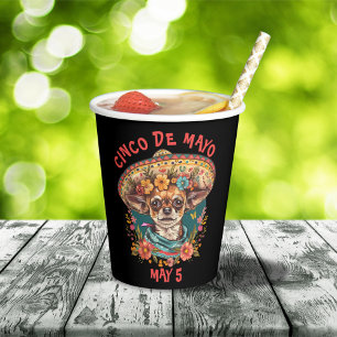 Cinco de Mayo Chihuahua Wearing Sombrero & Serape Paper Cups