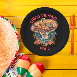 Cinco de Mayo Chihuahua Wearing Sombrero & Serape Paper Plate