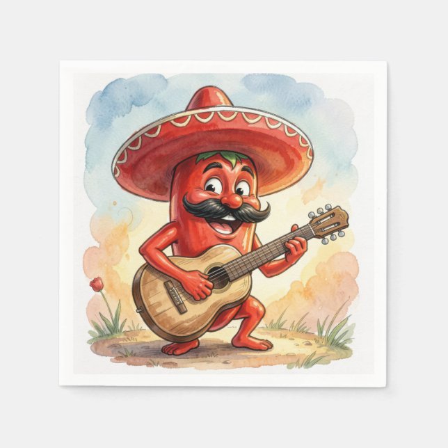 Cinco de Mayo Chili Guitar Player Napkin (Front)