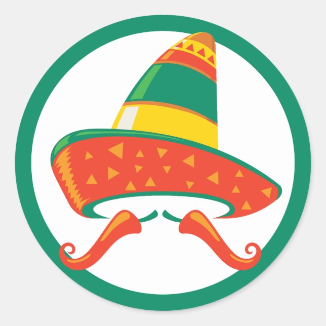 Cinco de Mayo Chilli Peppers and Sombrero Classic Round Sticker (Front)