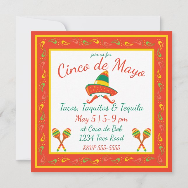 Cinco de Mayo Chilli Peppers and Sombrero Invitation (Front)