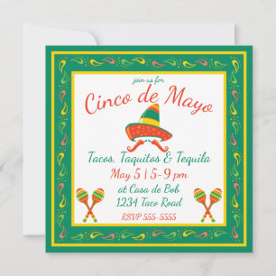 Cinco de Mayo Chilli Peppers and Sombrero Invitation