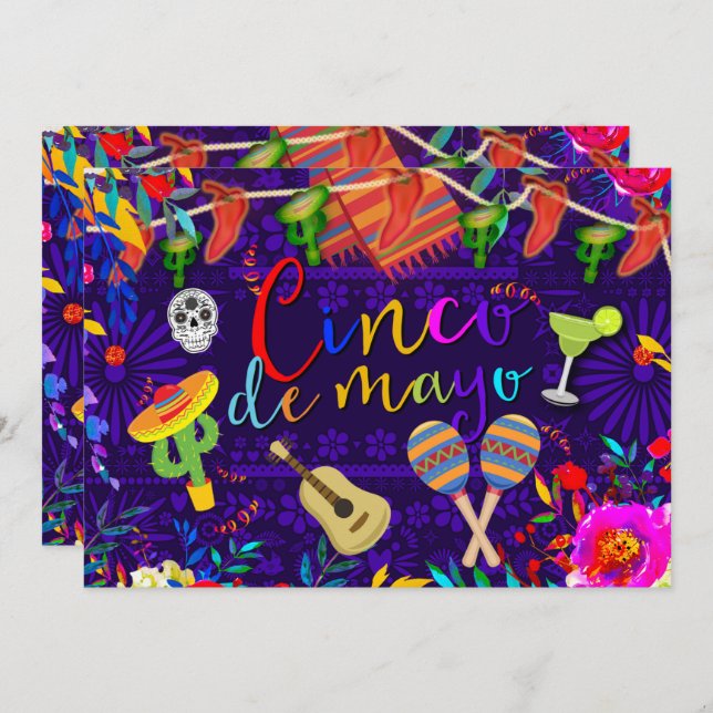 Cinco De Mayo Colourful Celebration Fiesta Party Invitation (Front/Back)