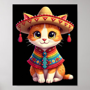 Cinco De Mayo Cute Mexican Cat Sombrero Poncho Cin Poster