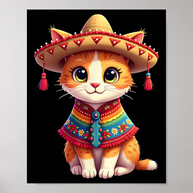 Cinco De Mayo Cute Mexican Cat Sombrero Poncho Cin Poster (Front)