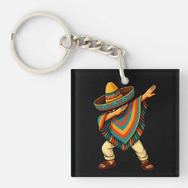 Cinco de Mayo Dabbing Mexican Poncho Key Ring (Front)