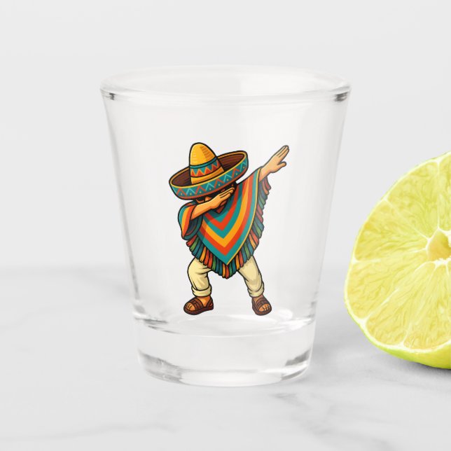 Cinco de Mayo Dabbing Mexican Poncho Shot Glass (Front)