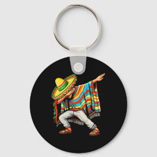 Cinco De Mayo Dabbing Mexican Poncho Sombrero Hat Key Ring