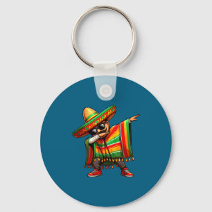 Cinco de mayo dabbing mexican poncho sombrero hat key ring