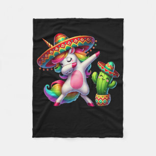 Cinco De Mayo Dabbing Unicorn Cactus Mexican Kids Fleece Blanket