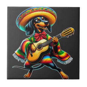 Cinco de Mayo Dachshund Mariachi Guitar Ceramic Tile