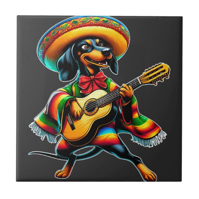 Cinco de Mayo Dachshund Mariachi Guitar Ceramic Tile (Front)