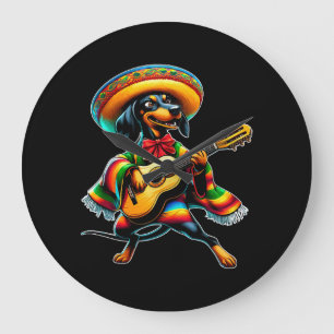 Cinco de Mayo Dachshund Mariachi Guitar Large Clock