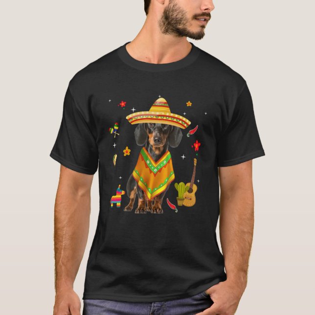 Cinco de Mayo Dachshund Party  Women Men Kids Somb T-Shirt (Front)