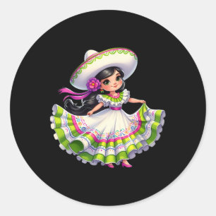 Cinco De Mayo Dancing Mexican Girl Sombrero Cinco Classic Round Sticker