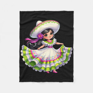 Cinco De Mayo Dancing Mexican Girl Sombrero Cinco Fleece Blanket
