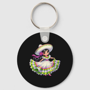 Cinco De Mayo Dancing Mexican Girl Sombrero Cinco Key Ring