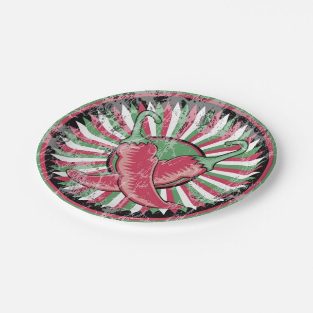 Cinco de Mayo Distressed Chilli Peppers Paper Plate (Angled)