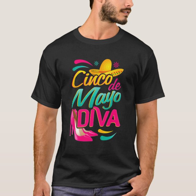 Cinco De Mayo Diva With A Mexican Sombrero And Fus T-Shirt (Front)