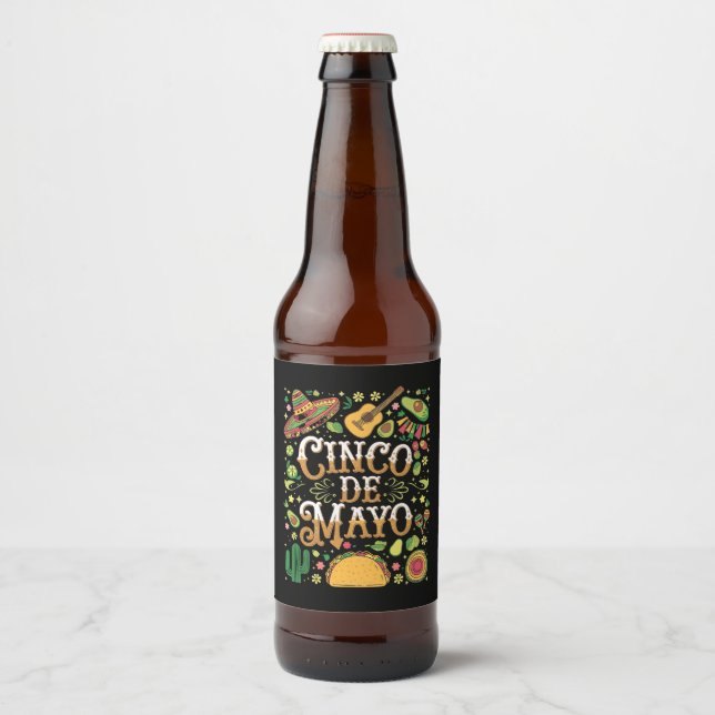 Cinco De Mayo Fiesta Cute Party Elements Beer Bottle Label (Front)