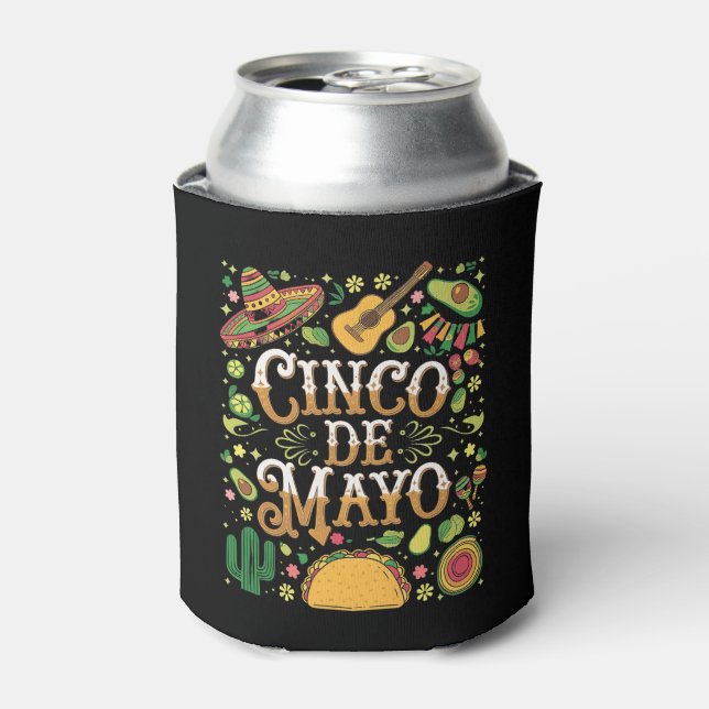 Cinco De Mayo Fiesta Cute Party Elements Can Cooler (Can Front)