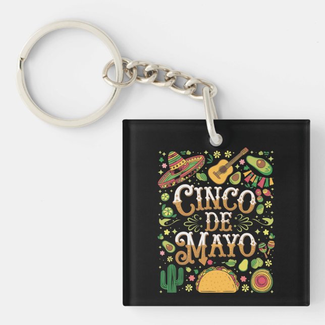 Cinco De Mayo Fiesta Cute Party Elements Key Ring (Front)