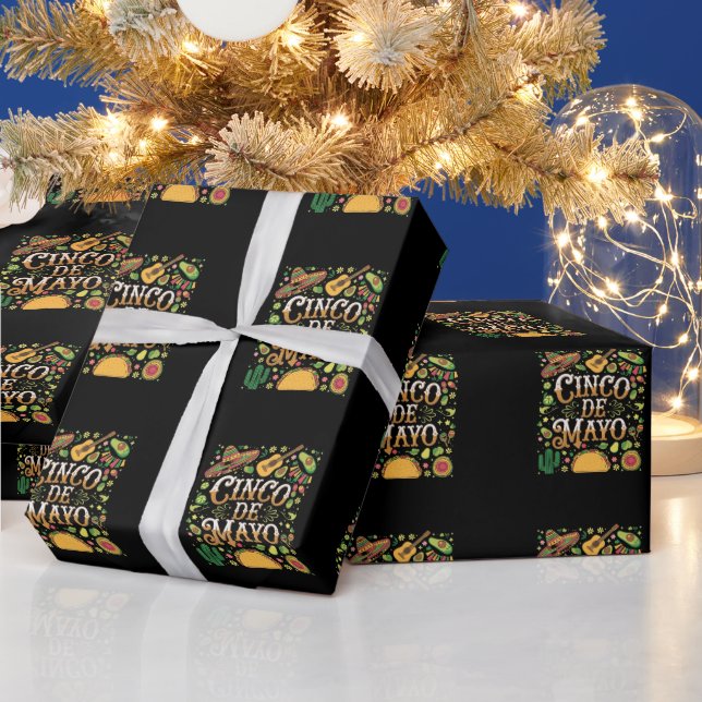 Cinco De Mayo Fiesta Cute Party Elements Wrapping Paper (Holidays)