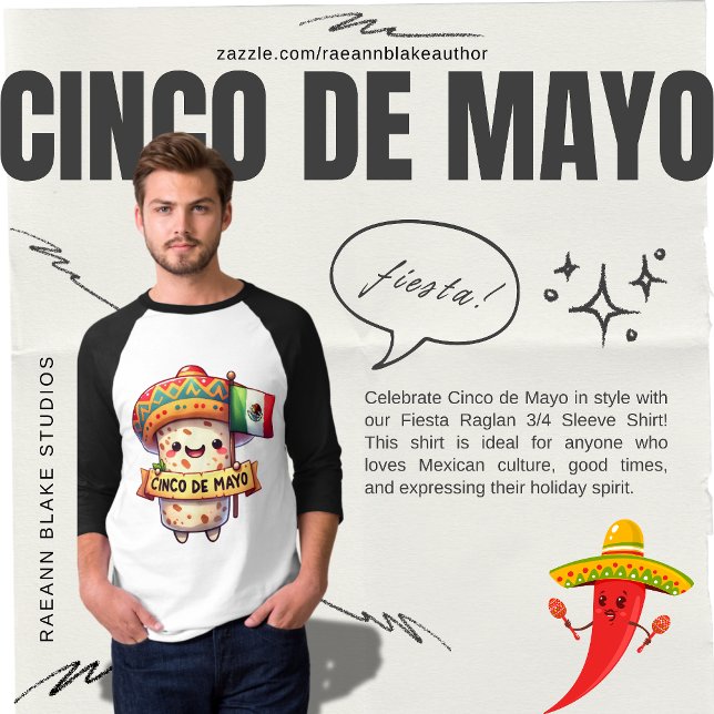 Cinco de Mayo Fiesta Raglan 3/4 Sleeve T-Shirt (Creator Uploaded)