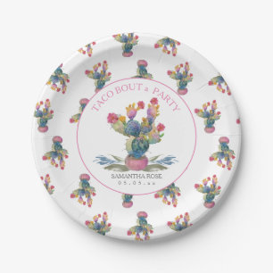 Cinco de Mayo Fiesta Watercolor Cactus Paper Plate