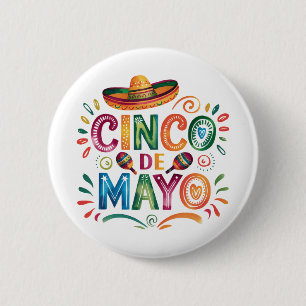 Cinco De Mayo Fiesta Watercolor Sombrero Maracas 6 Cm Round Badge