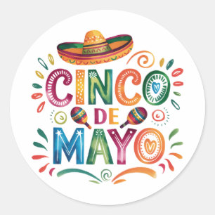 Cinco De Mayo Fiesta Watercolor Sombrero Maracas Classic Round Sticker
