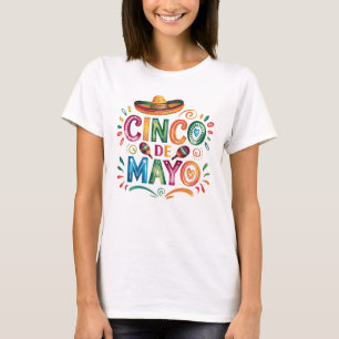 Cinco De Mayo Fiesta Watercolor Sombrero Maracas T-Shirt