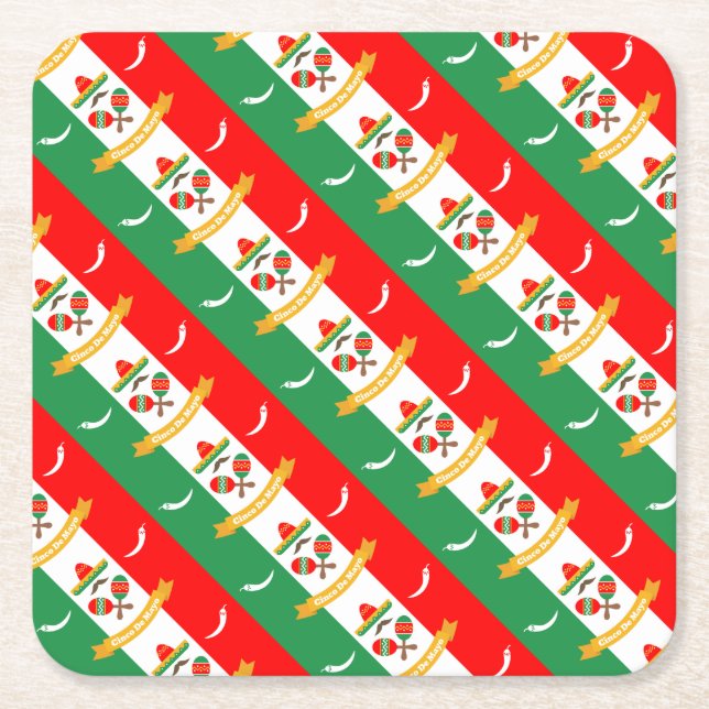 Cinco De Mayo flag Square Paper Coaster (Front)