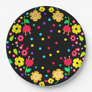 Cinco de Mayo Floral Folk Art and Maracas Paper Plate