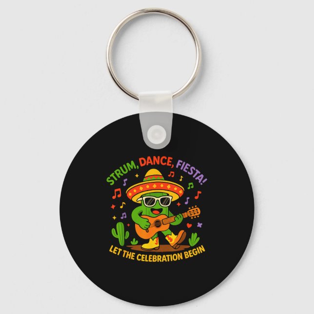 Cinco de mayo funny cactus sombrero strum danceCin Key Ring (Front)