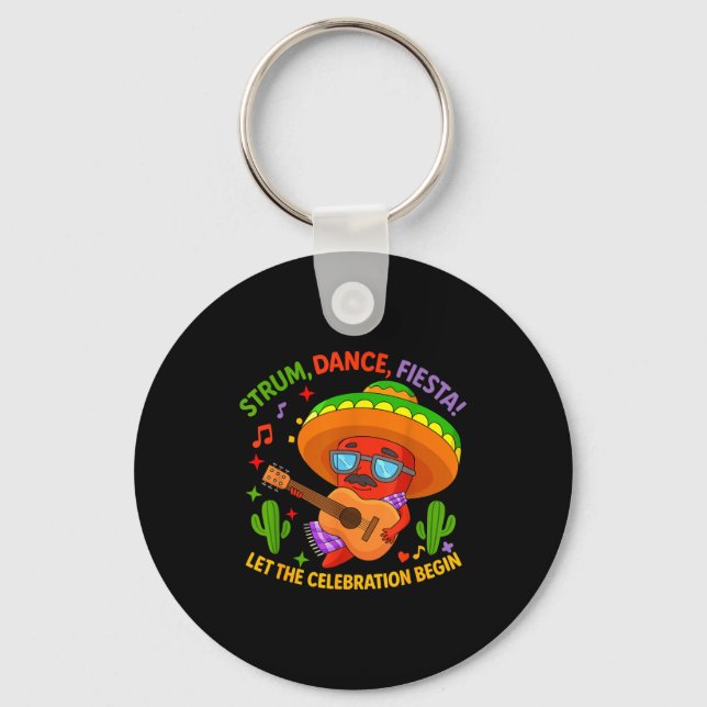 Cinco de mayo funny chilli pepper sombrero strum key ring (Front)