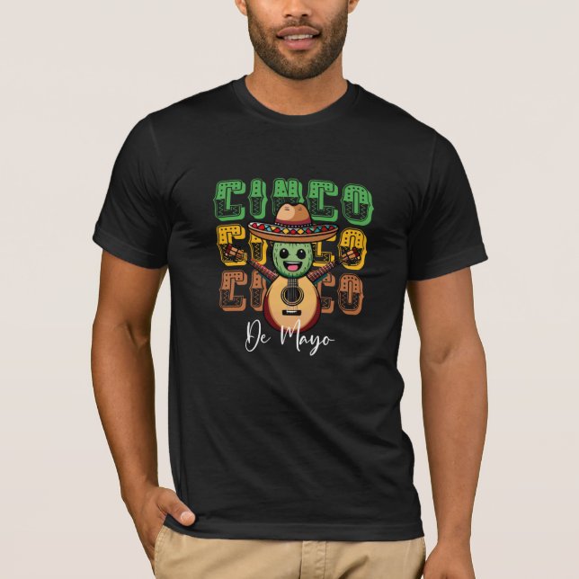Cinco De Mayo Funny Mexican Cactus  Playing Guitar T-Shirt (Front)
