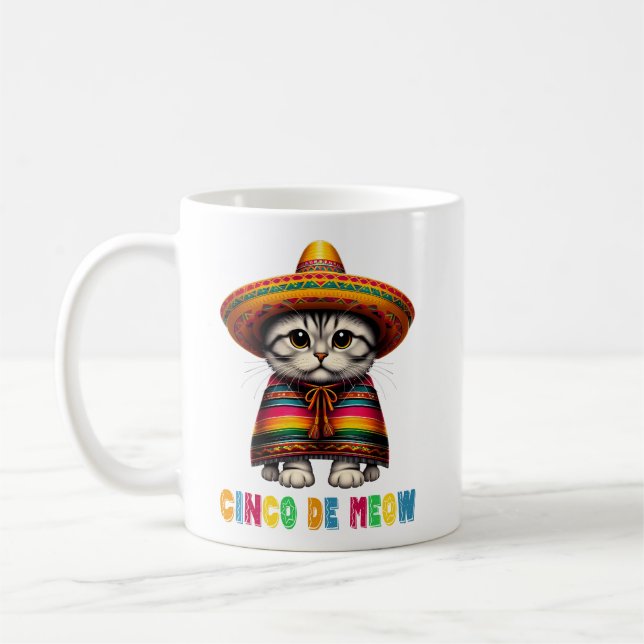 Cinco De Mayo Funny Mexican Cat Sombrero Meow Coffee Mug (Left)