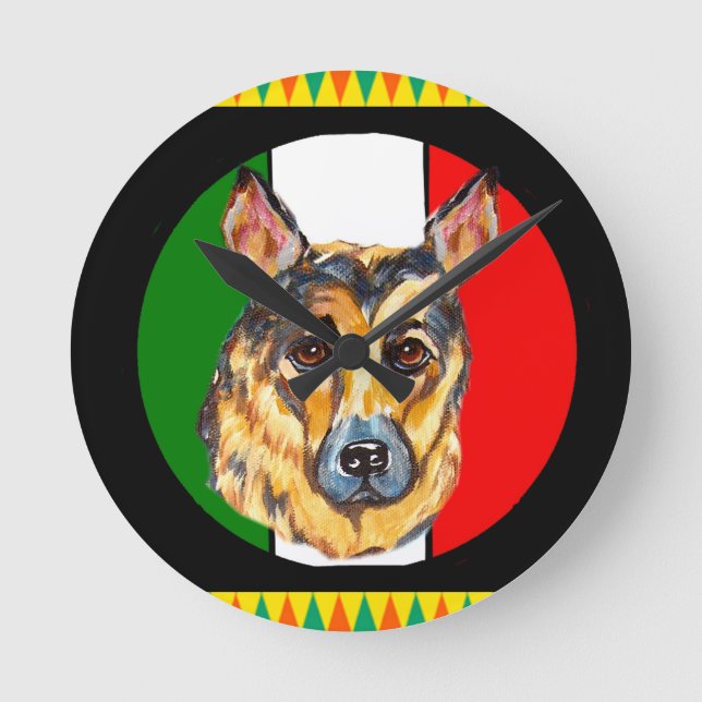 CINCO DE MAYO GERMAN SHEPHERD ROUND CLOCK (Front)