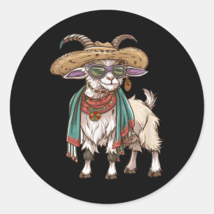 Cinco De Mayo, Goat Wearing Sombrero And Poncho Classic Round Sticker