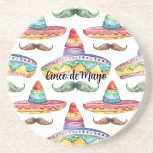 Cinco de Mayo Green Brown Moustaches Coaster