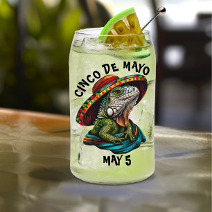 Cinco de Mayo Iguana Wearing Sombrero & Serape Can Glass