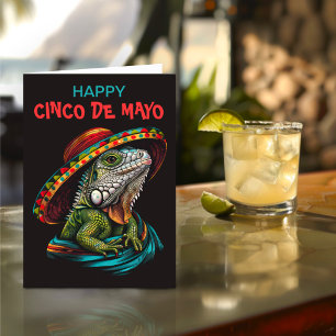 Cinco de Mayo Iguana Wearing Sombrero & Serape Holiday Card