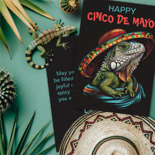 Cinco de Mayo Iguana Wearing Sombrero & Serape Holiday Card