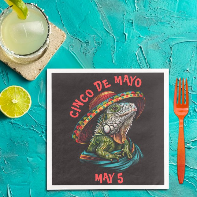 Cinco de Mayo Iguana Wearing Sombrero & Serape Napkin (Creator Uploaded)