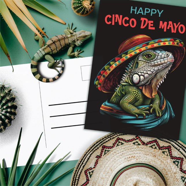 Cinco de Mayo Iguana Wearing Sombrero & Serape Postcard (Creator Uploaded)