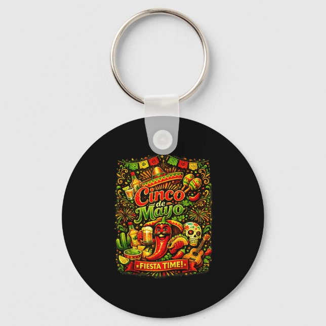 Cinco de mayo let's fiesta mexican party cinco deC Key Ring (Front)