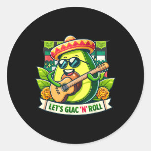 Cinco De Mayo Let's Guac n' Roll! Avocado Guitaris Classic Round Sticker