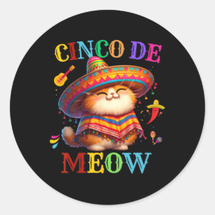 Cinco De Mayo Meow Cute Cat Lover Let's Fiesta Mex Classic Round Sticker